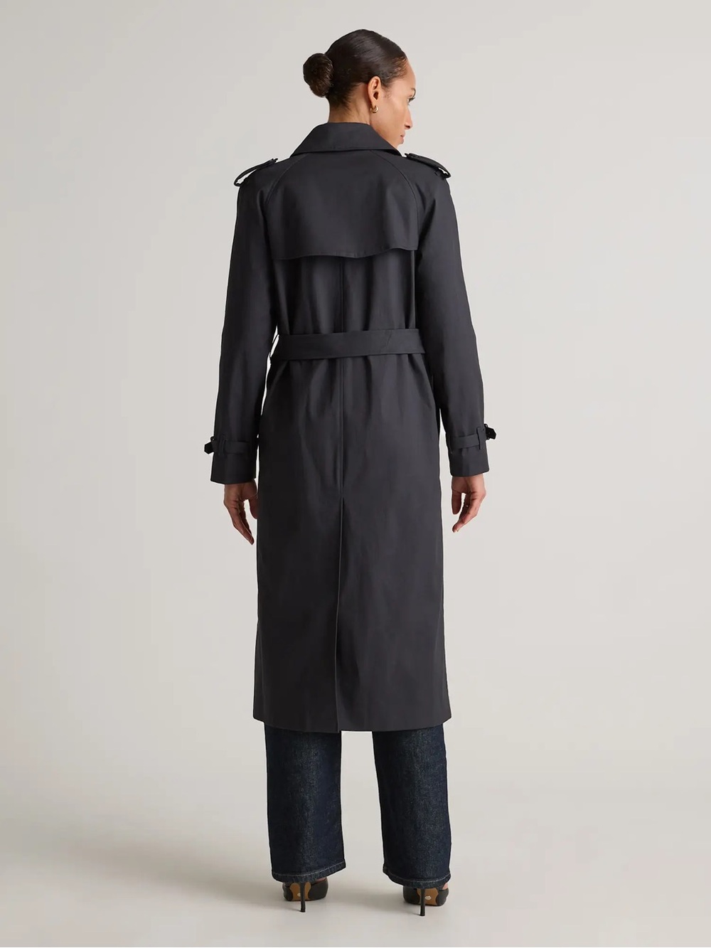 NWT QUINCE Long Trench Coat Organic Cotton Size XL Black - Picture 6 of 17
